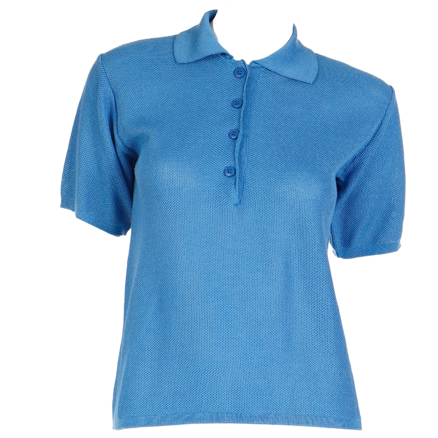 1970s Yves Saint Laurent Blue Cotton Short Sleeve Polo Shirt