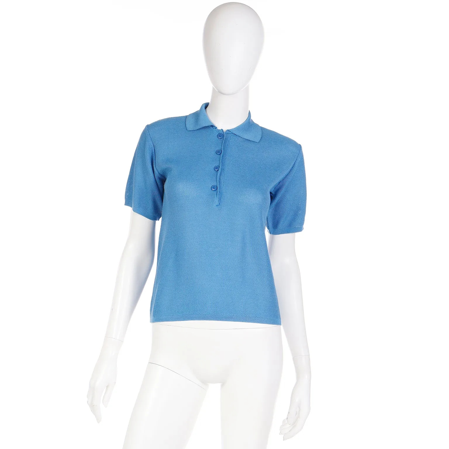 1970s Yves Saint Laurent Blue Cotton Short Sleeve Polo Shirt