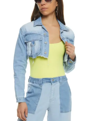 Almost Famous Cargo Pocket Cropped Jean Jacket