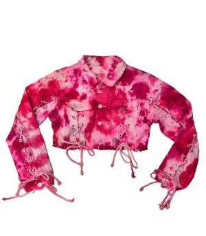 Barbiecore Tie Dye Cropped Denim Jacket