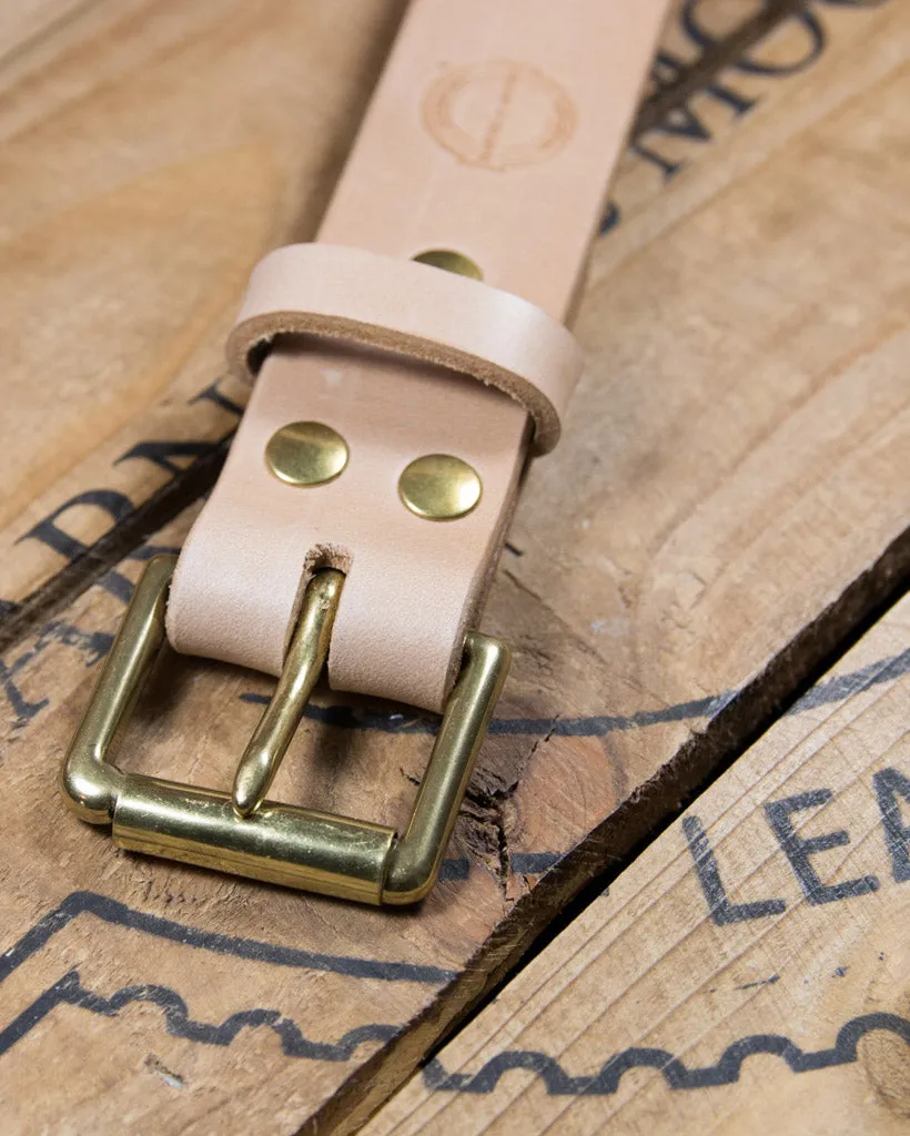 Barnes and Moore Roller Leather Belt - Natural / Brass