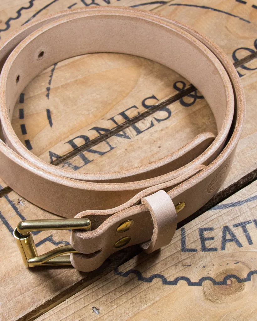 Barnes and Moore Roller Leather Belt - Natural / Brass