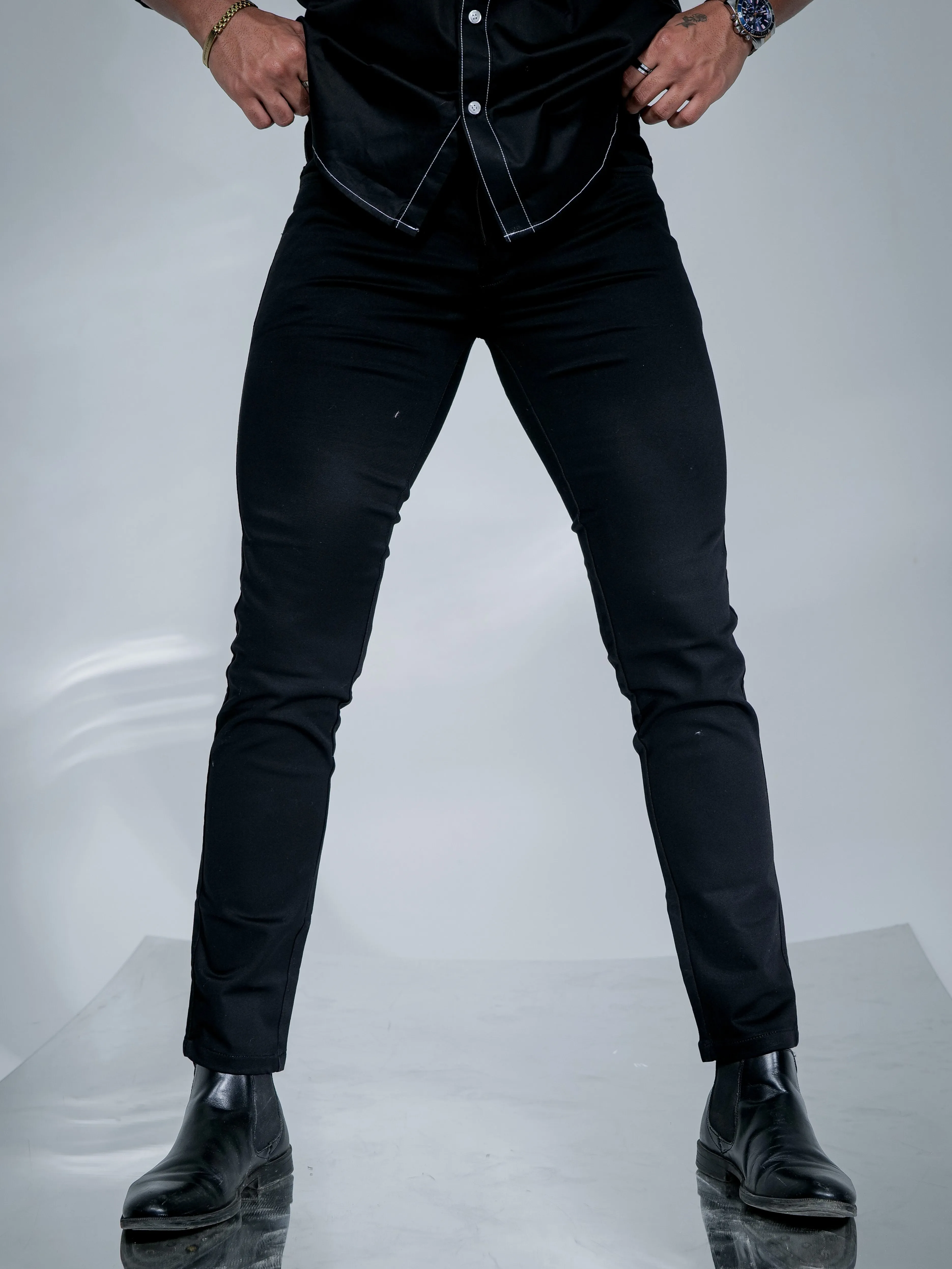 Black Stretch Cotton Chinos