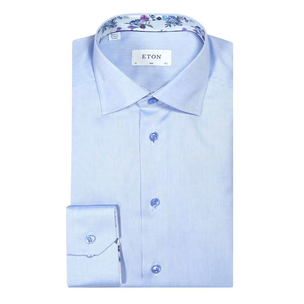 Blue Floral Trim Signature Twill Slim Fit Shirt