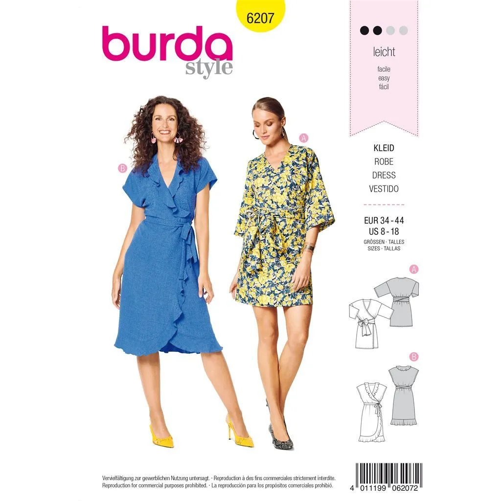 Burda Style Pattern 6207 Misses' Wrap Dress with Tie Bands - Hem and Neckline Flounces