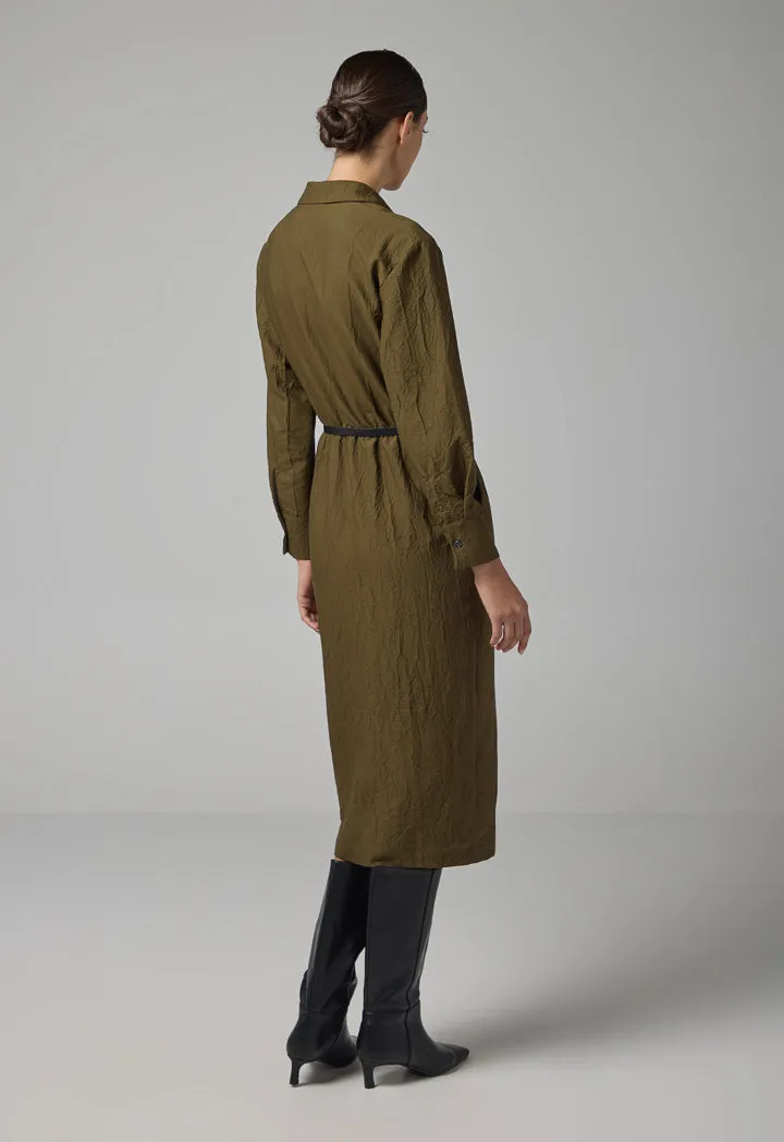 Choice Crinkled Basic Shirt Dress Khaki