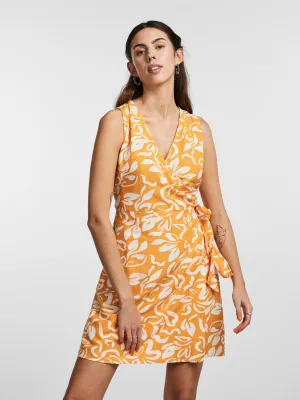 CLARISA WRAP LINEN DRESS (FLAME ORANGE/CREAM)