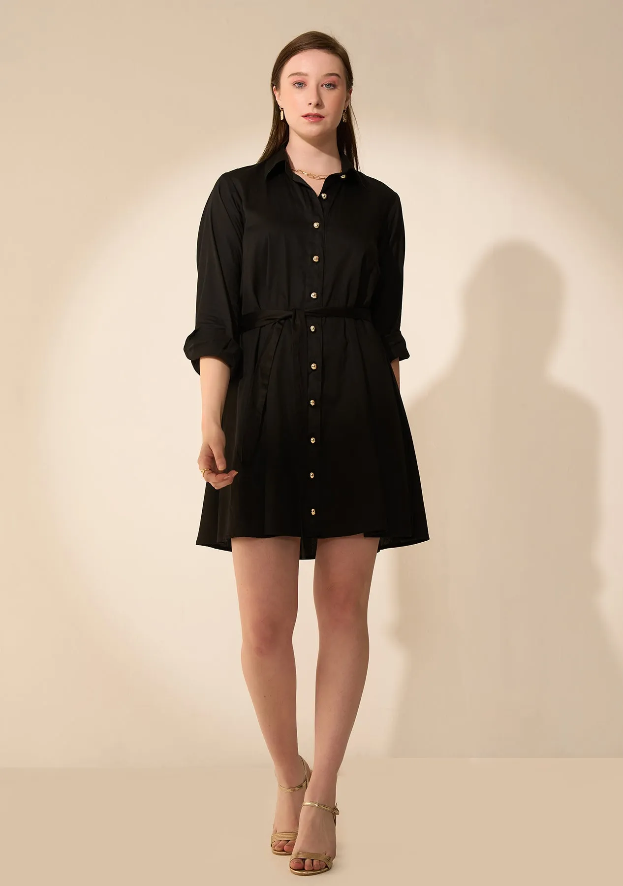 Cotton Black Full sleeves Casual Shirt Dress