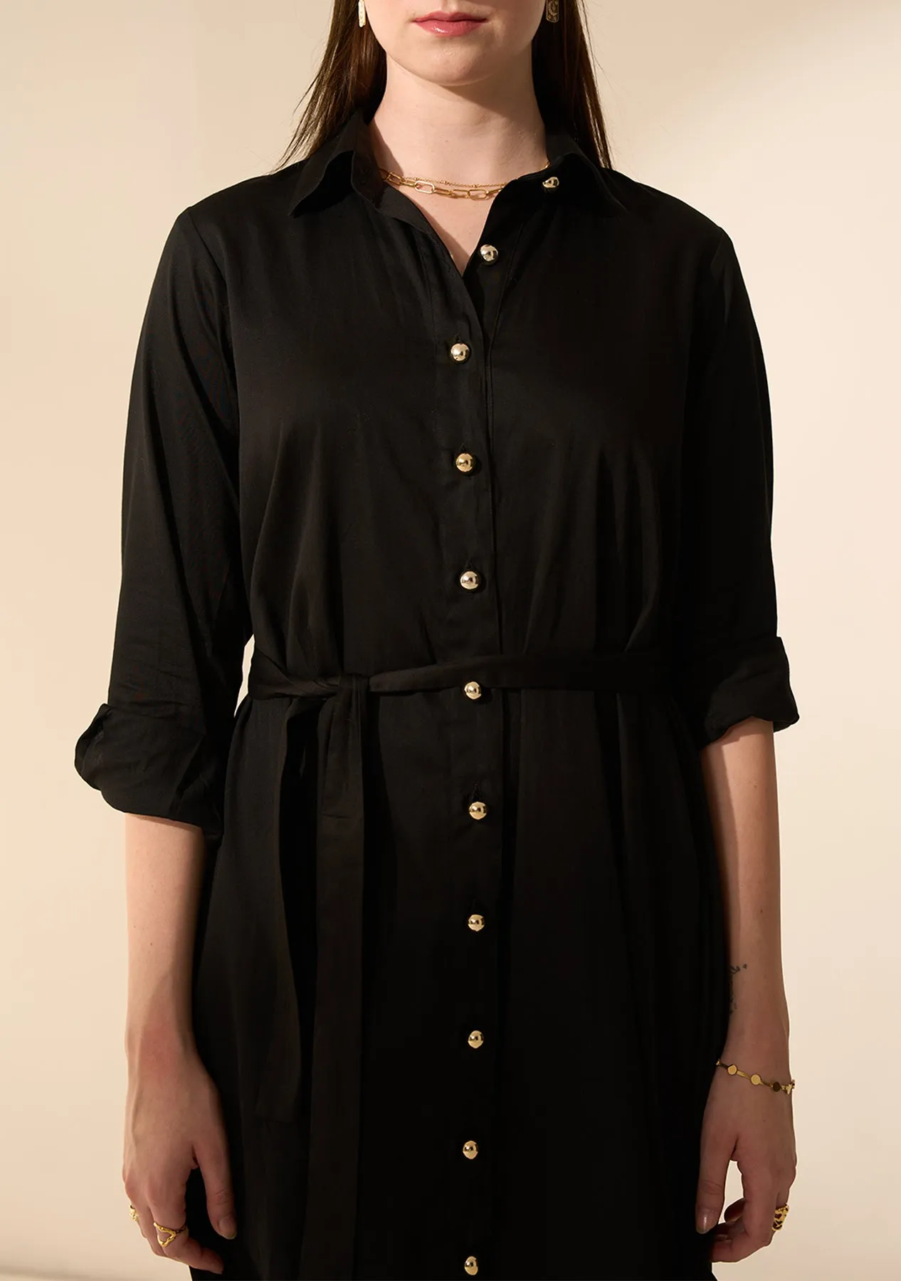 Cotton Black Full sleeves Casual Shirt Dress