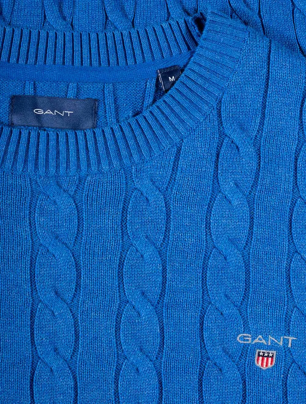 Cotton Cable Crew Neck Jumper Strong Blue Melange