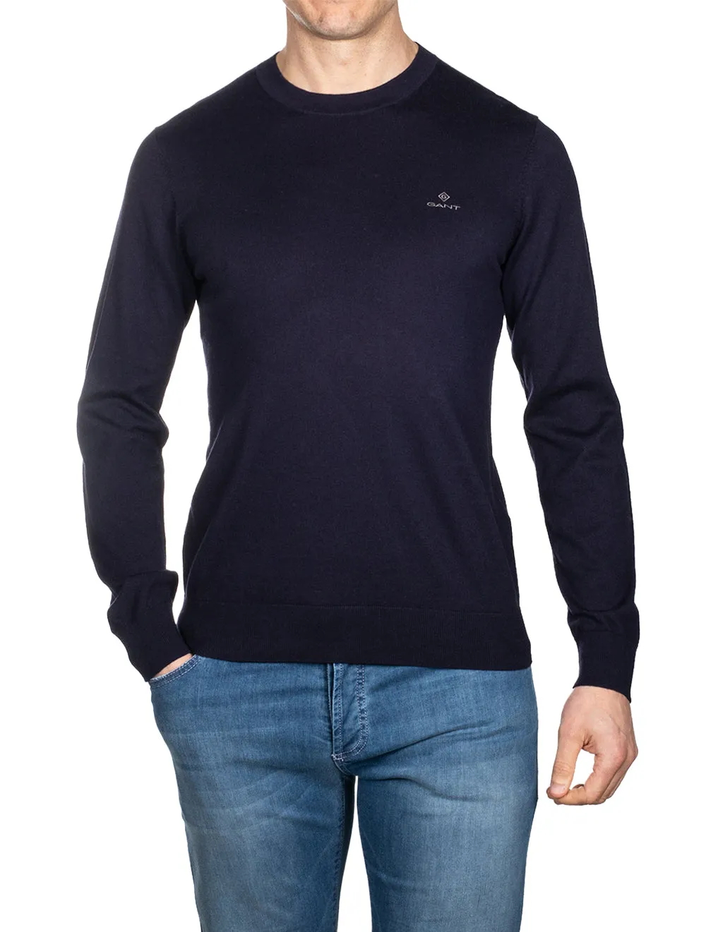 Cotton Cashmere Crew Neck Evening Blue