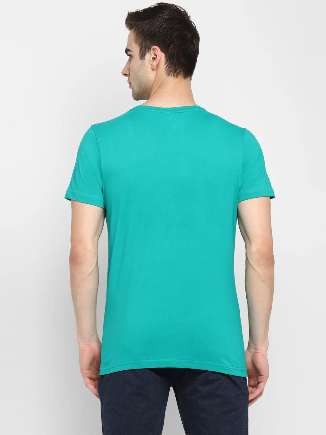 Crew Neck Chest Graphic Green Men T-Shirt