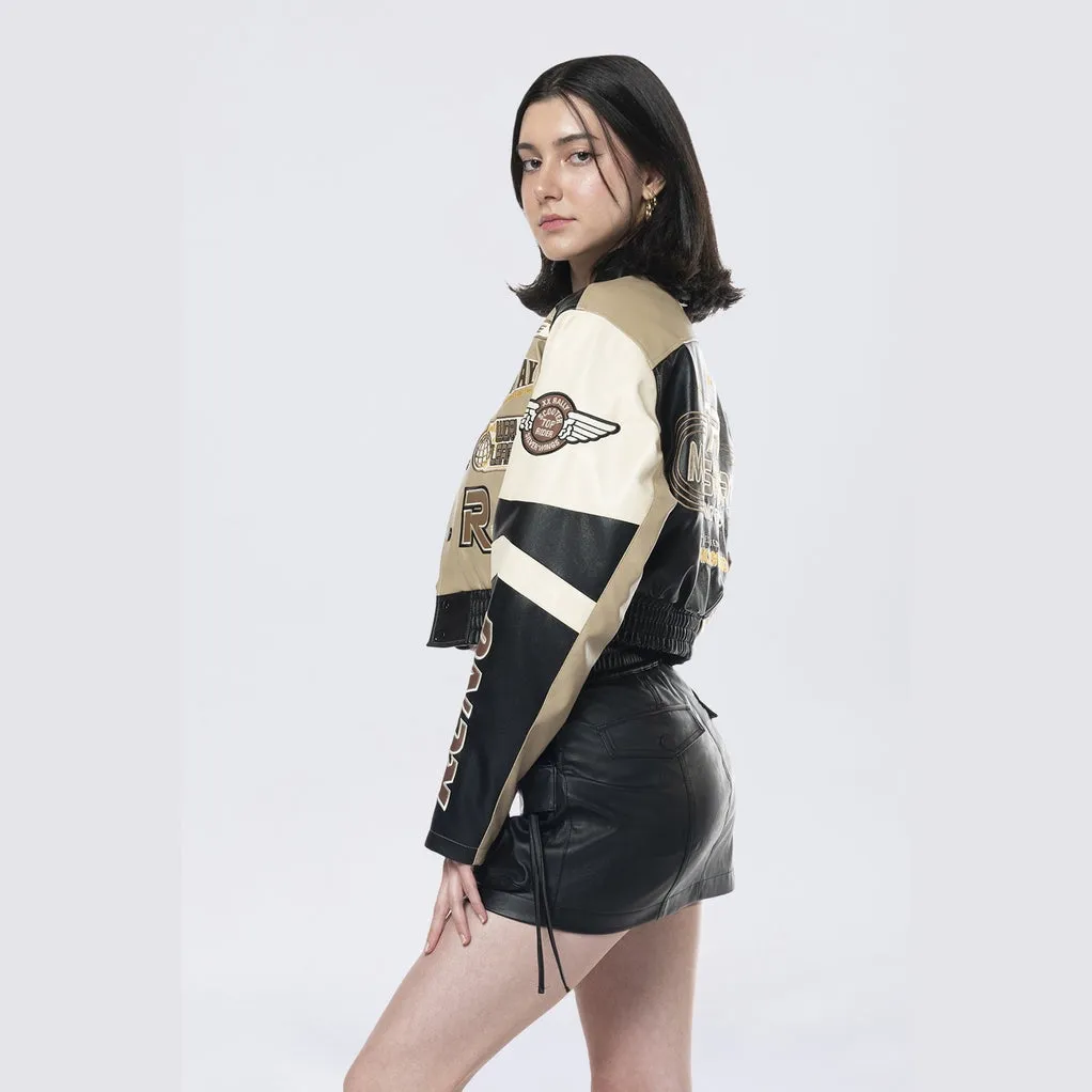 Cropped Racing Bomber Jacket - Khaki