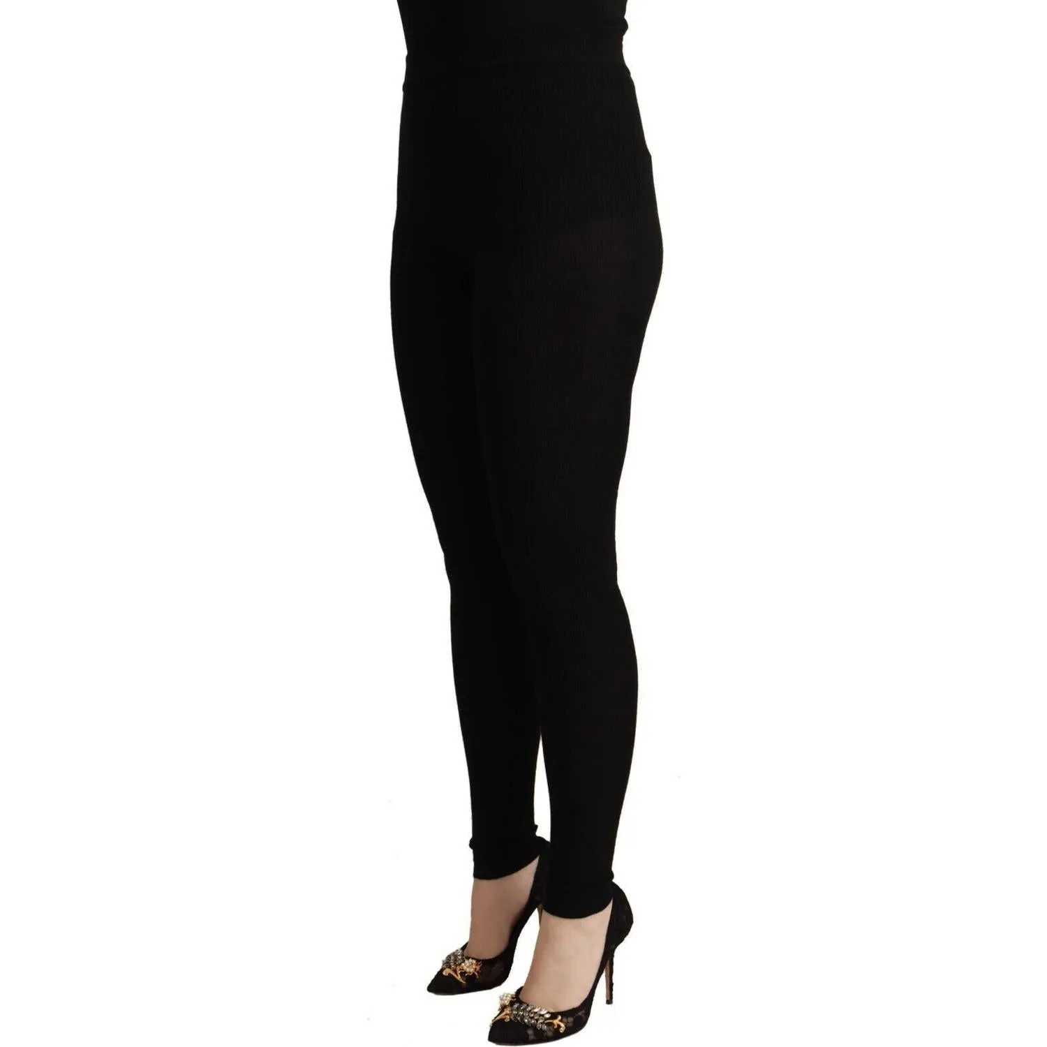 Dolce & Gabbana Black High Waist Cashmere Tights Pants