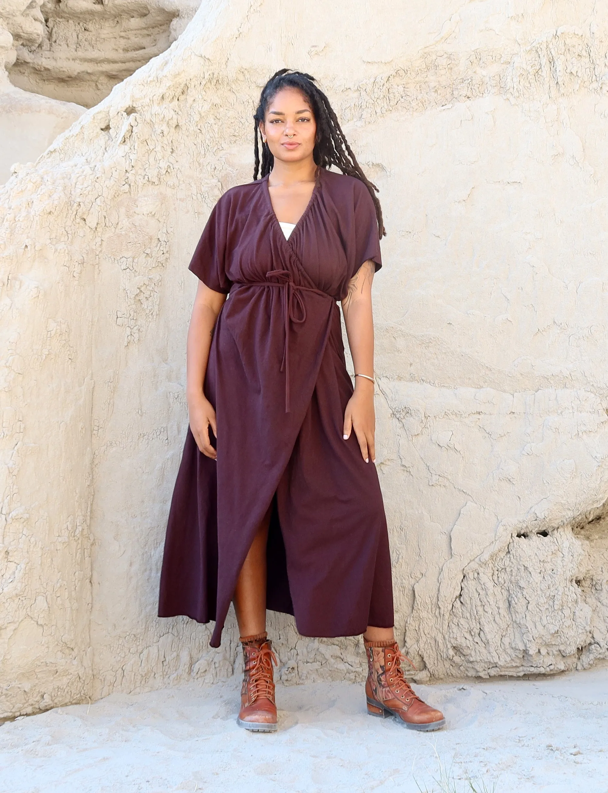 Drawstring Wrap Migration Long Dress