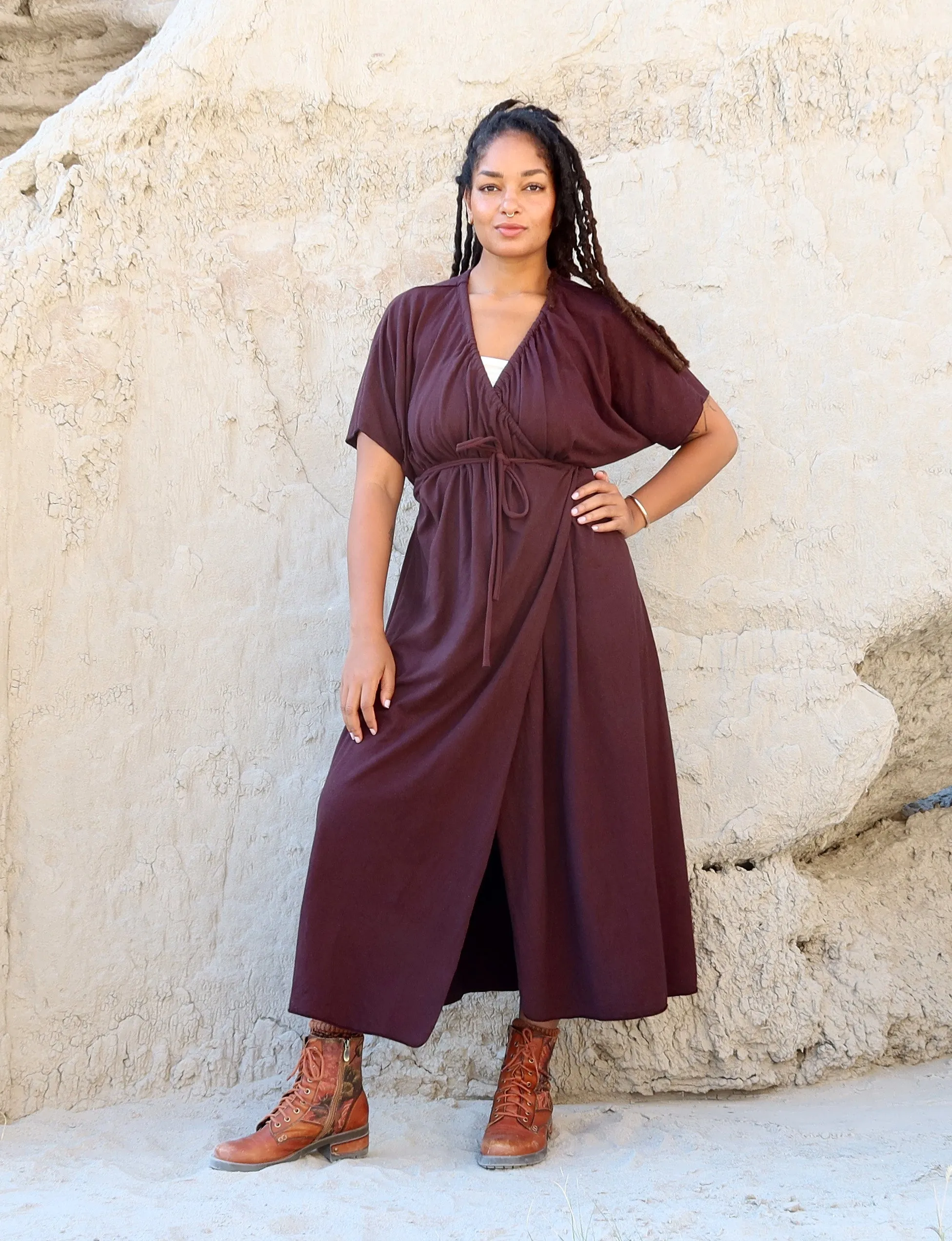 Drawstring Wrap Migration Long Dress