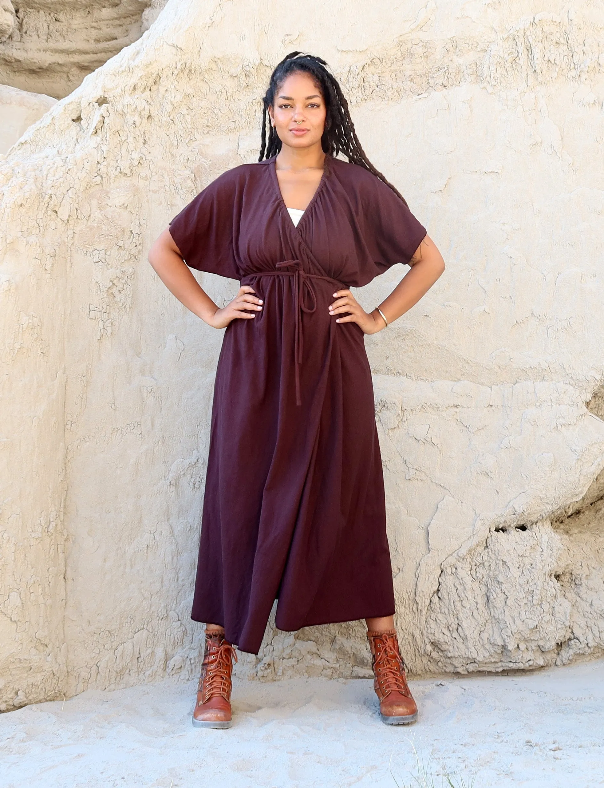 Drawstring Wrap Migration Long Dress