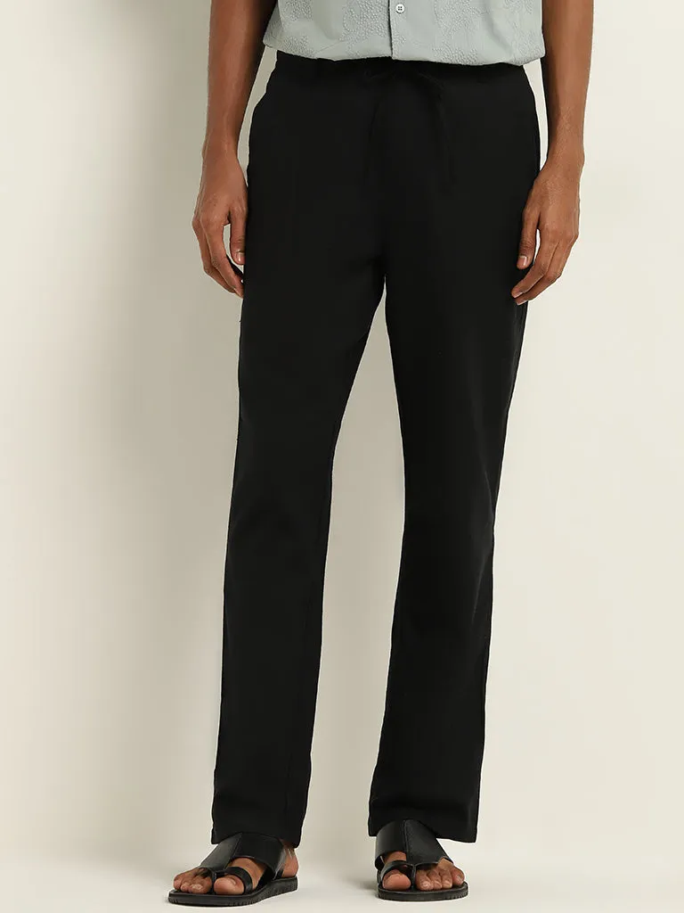 ETA Black Melange Relaxed-Fit Mid-Rise Cotton Blend Chinos