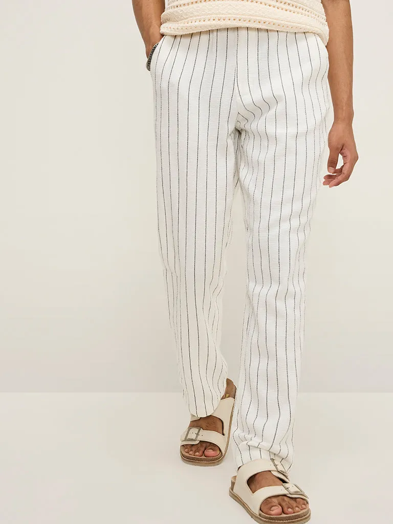 ETA Off-White Pinstriped Relaxed-Fit Mid-Rise Cotton Chinos