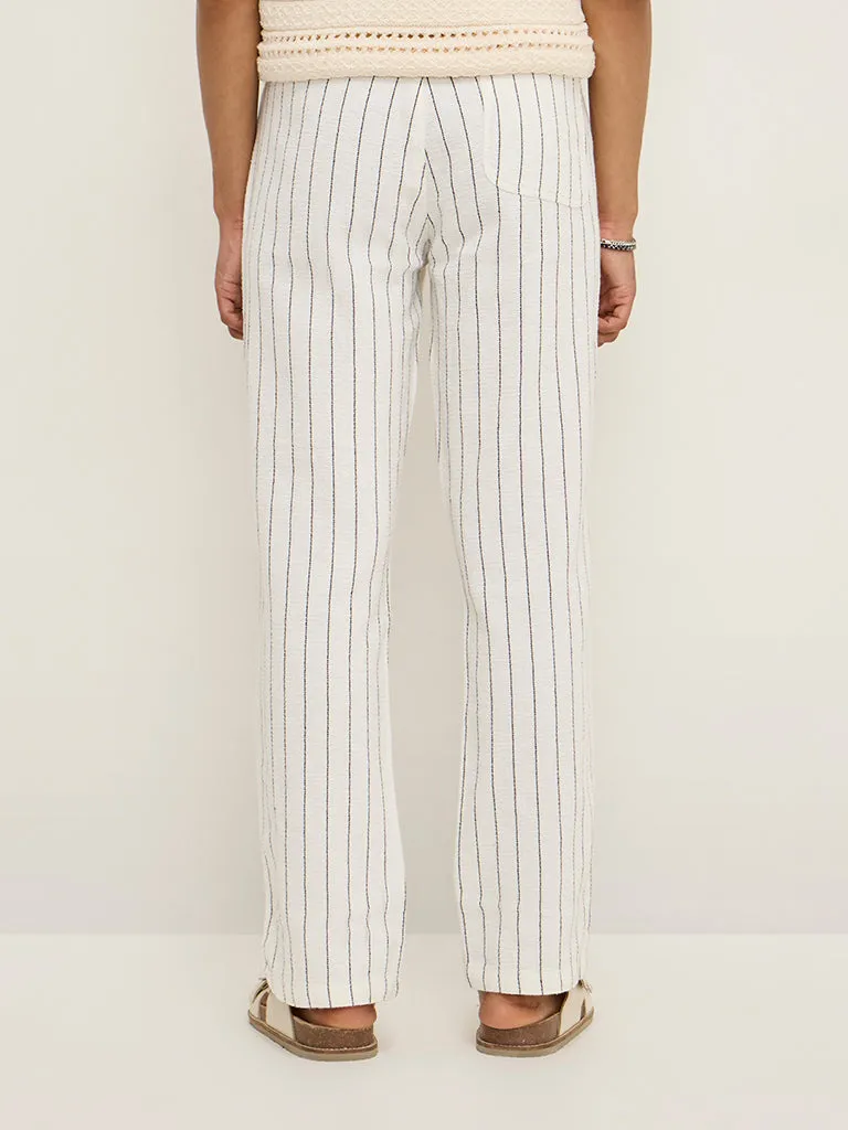 ETA Off-White Pinstriped Relaxed-Fit Mid-Rise Cotton Chinos