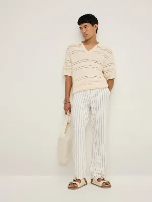 ETA Off-White Pinstriped Relaxed-Fit Mid-Rise Cotton Chinos