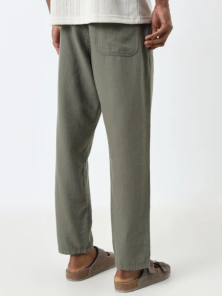 ETA Olive Solid Relaxed-Fit Mid-Rise Cotton Chinos