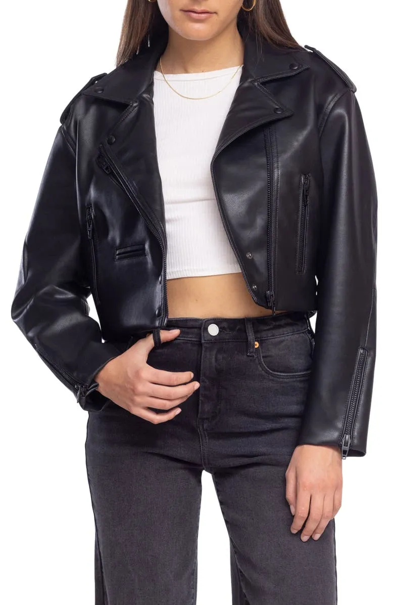 Faux Leather Crop Moto Jacket