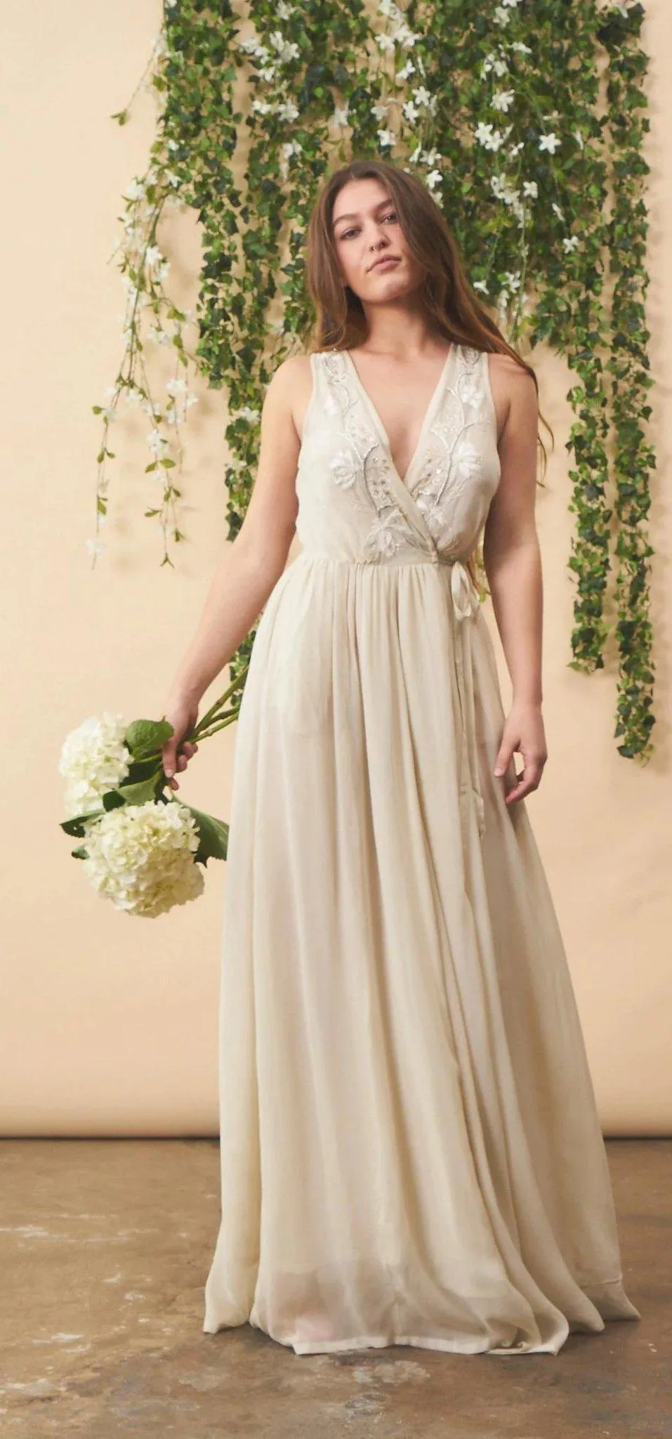 Floral Embroidered Wedding Dress in Cream   Silver