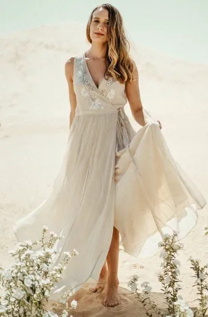 Floral Embroidered Wedding Dress in Cream   Silver