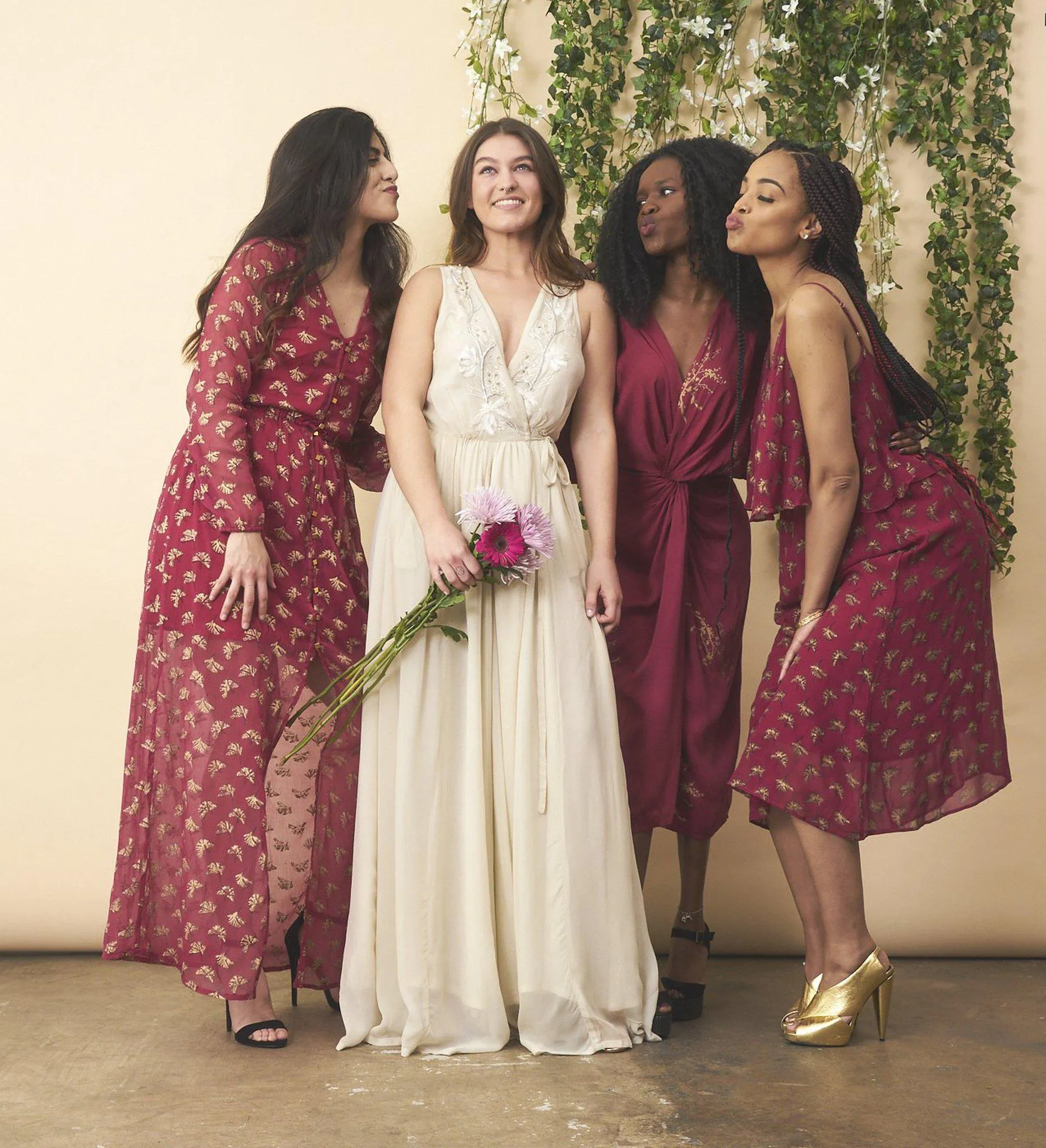 Floral Embroidered Wedding Dress in Cream   Silver