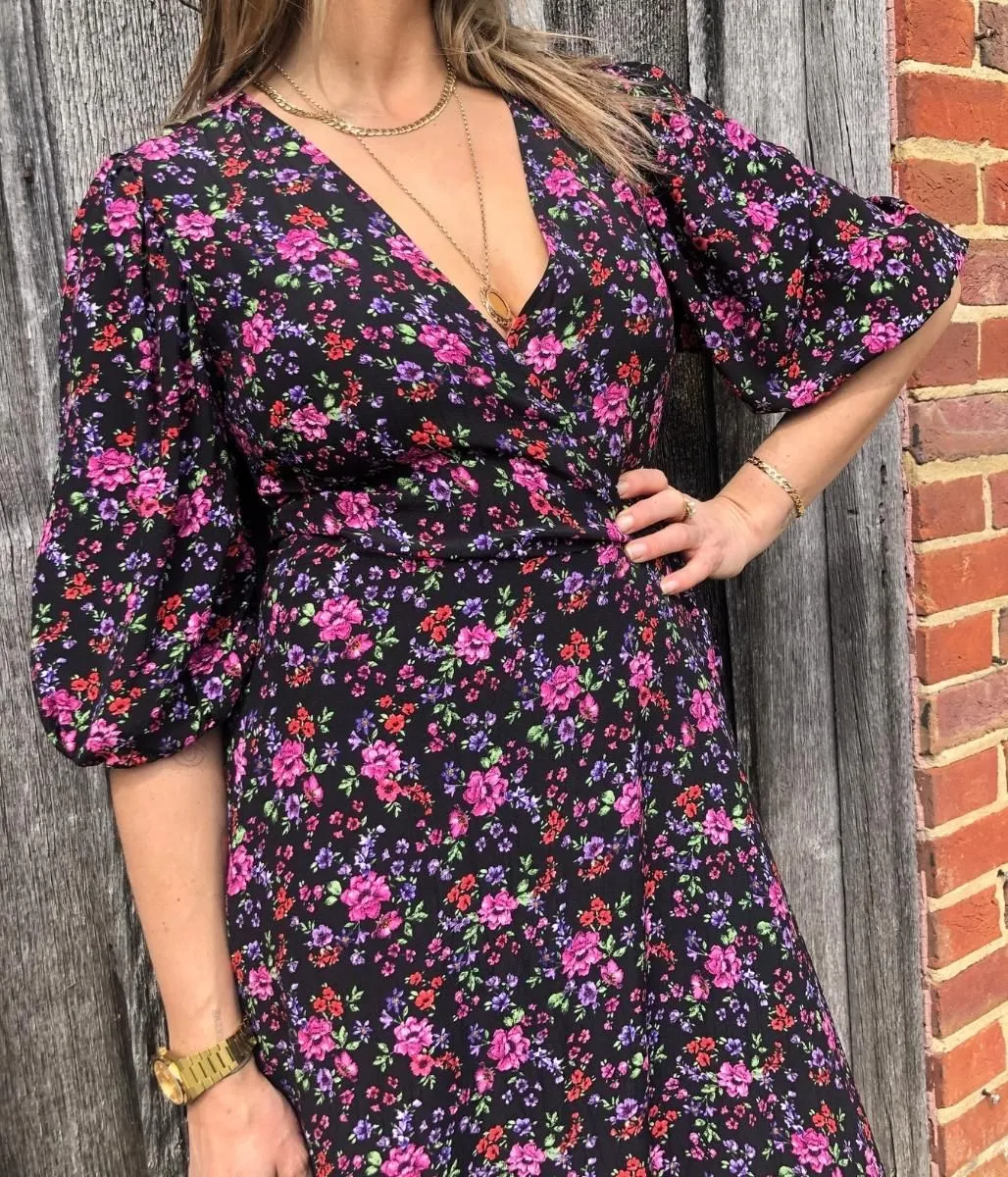 Floral Wrap Midi Dress