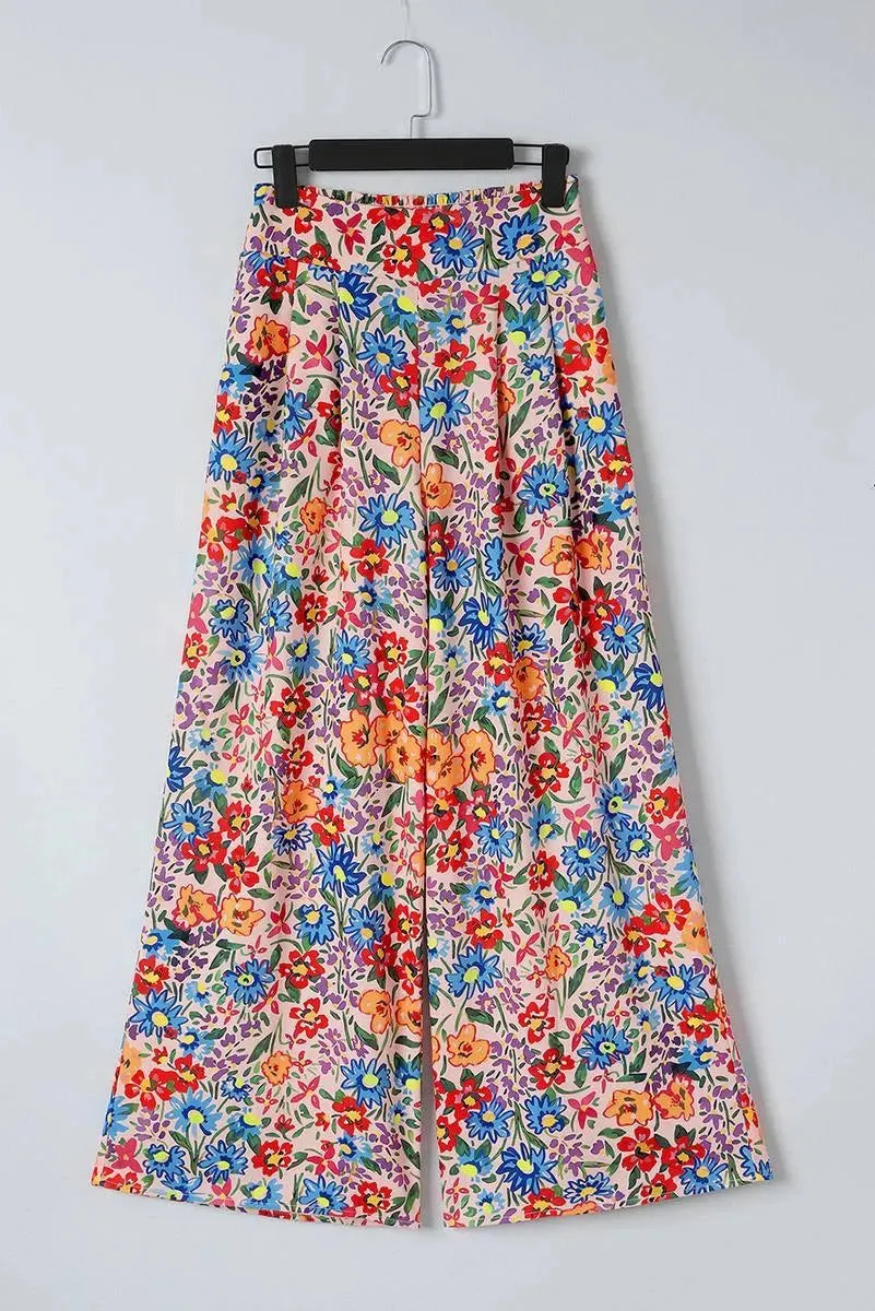 Get Noticed in Multicolor Floral Wide Leg Pants! Shop Now