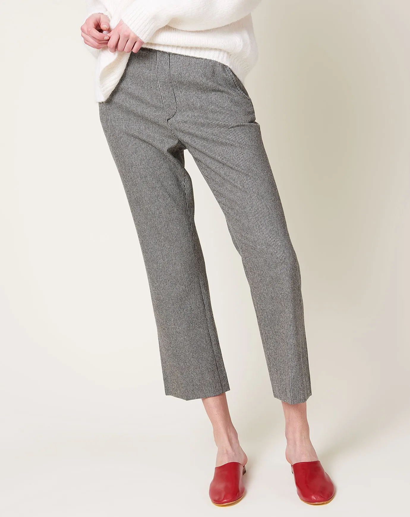 High Waist Crop Trouser in Black & White Houndstooth