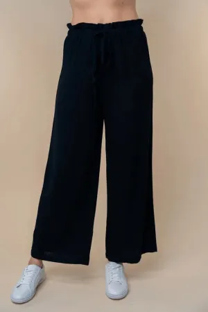 High-Waist Solid Woven Pants