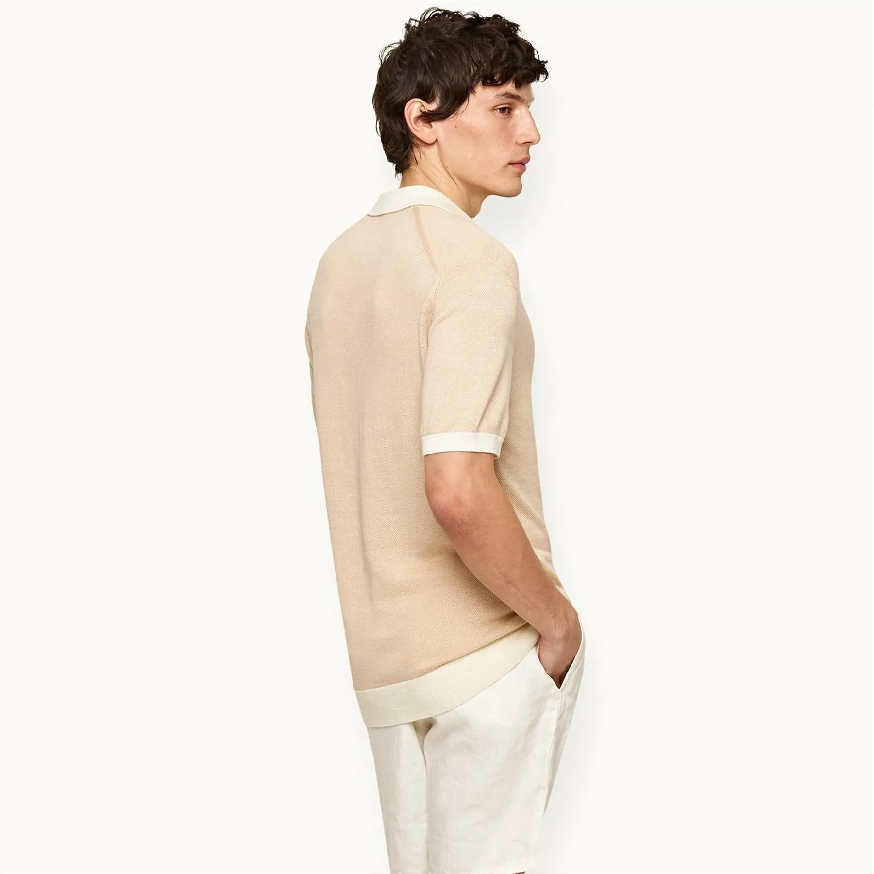 Horton Contrast Polo White Sand/Biscuit - AW24