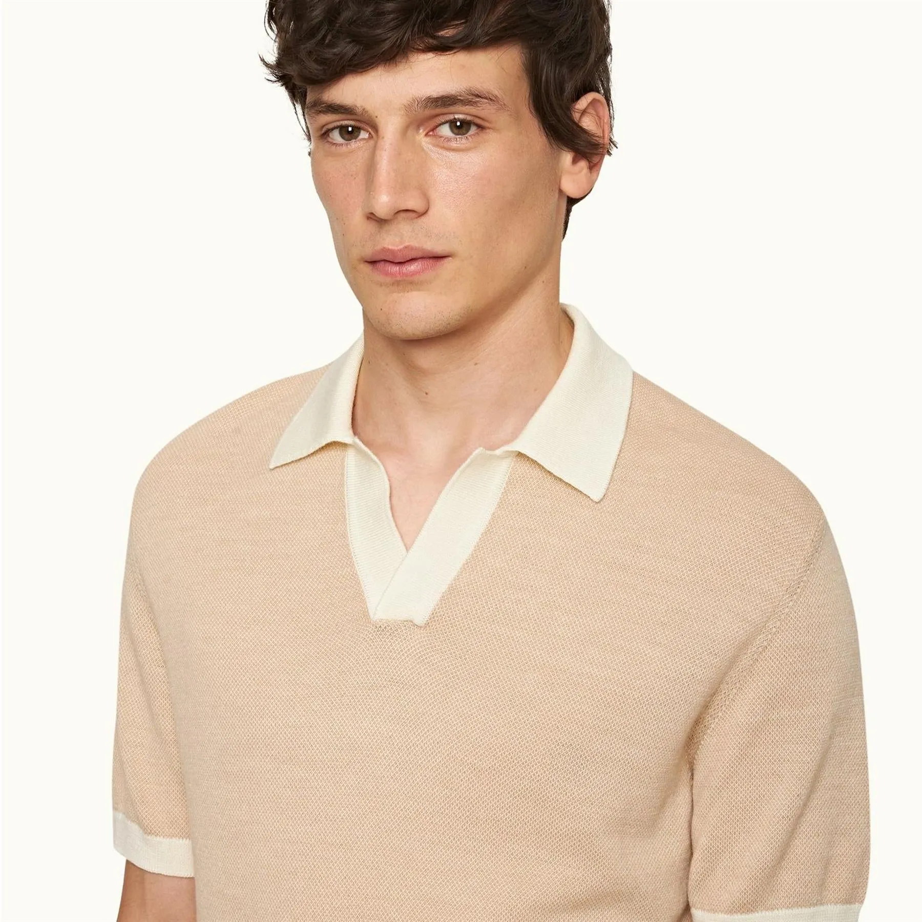 Horton Contrast Polo White Sand/Biscuit - AW24