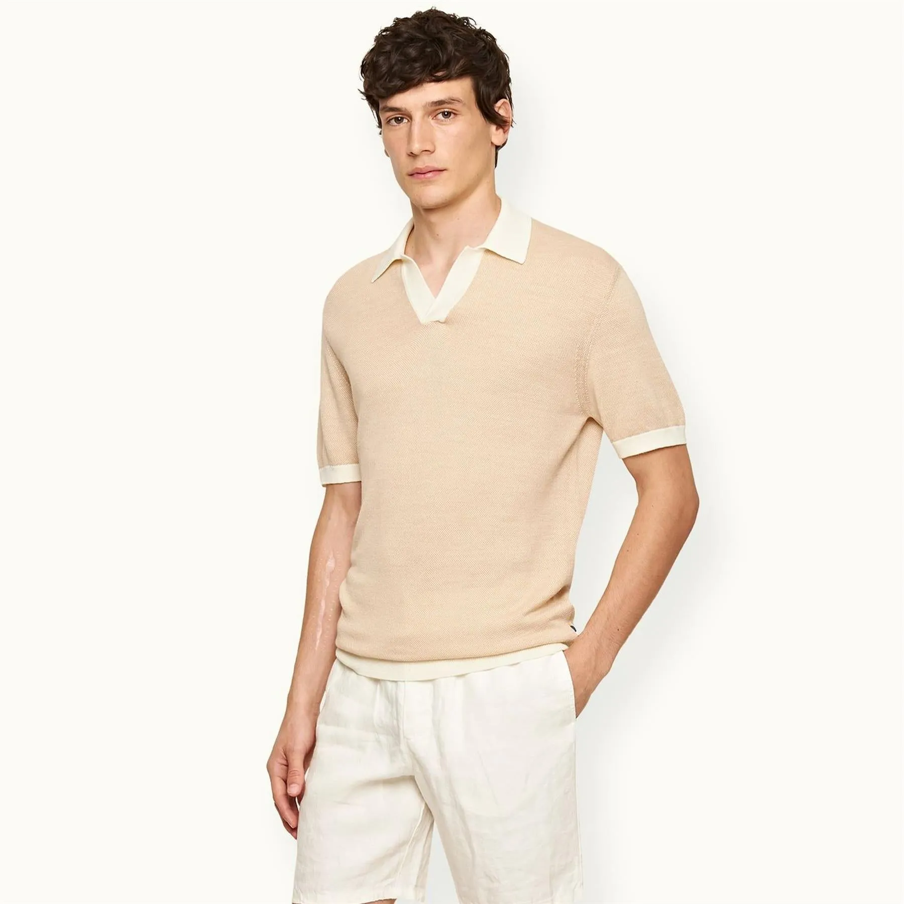 Horton Contrast Polo White Sand/Biscuit - AW24