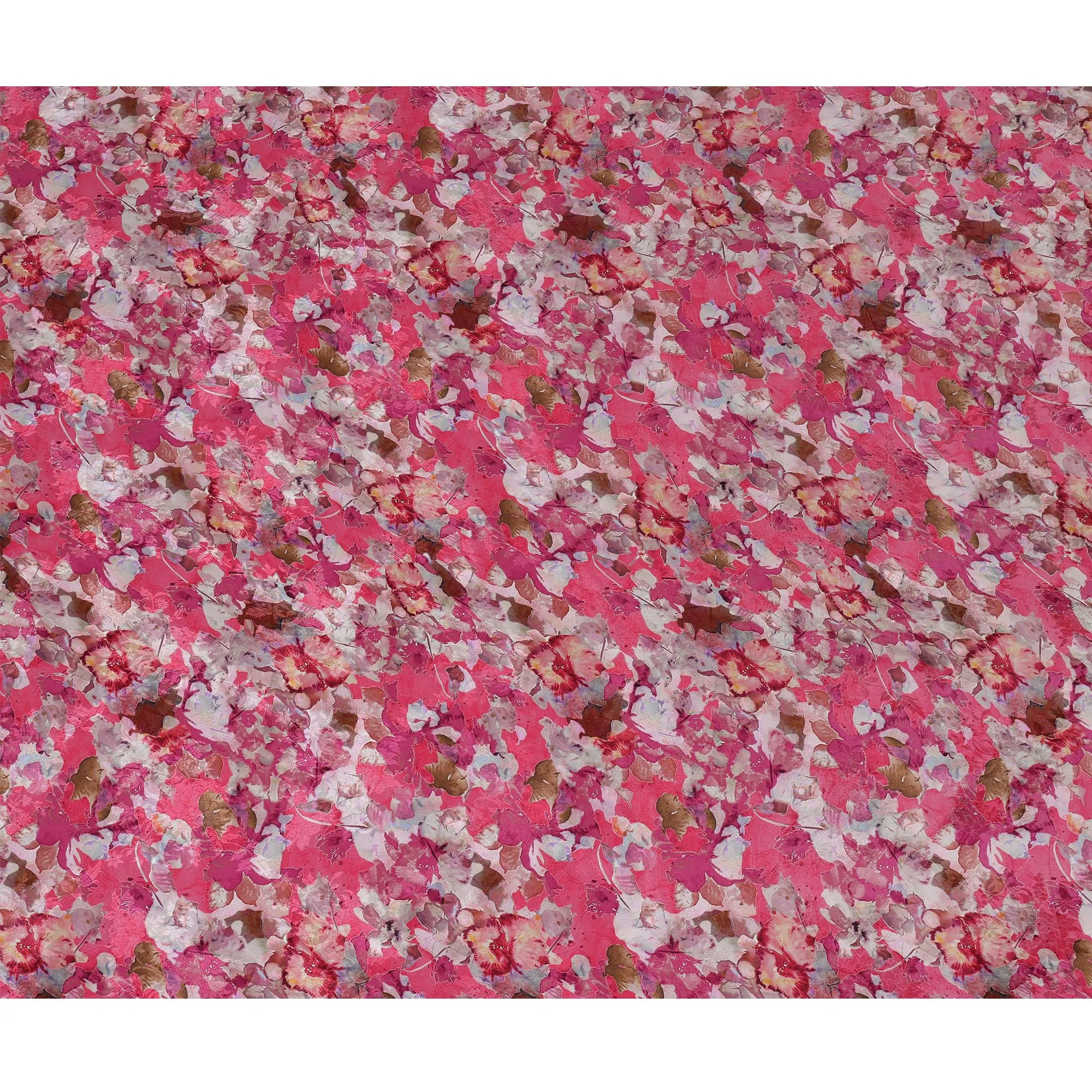 Hot Pink Viscose Crepe Printed Fabric with White and Red Floral Design, 110 cm Width-D20458