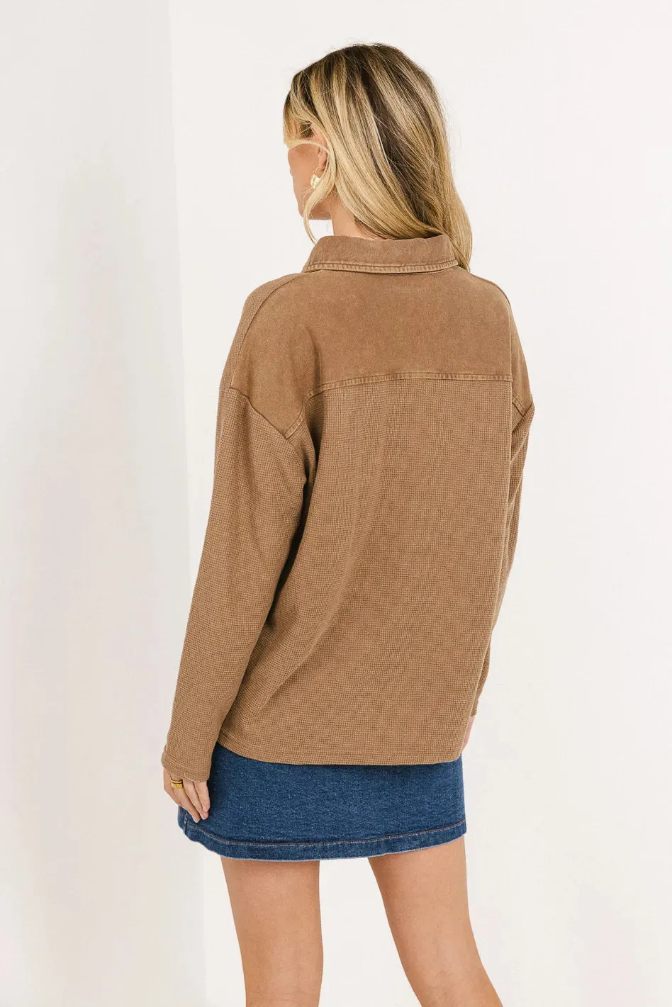 Isabelle Waffle Knit Henley Top in Mocha - FINAL SALE