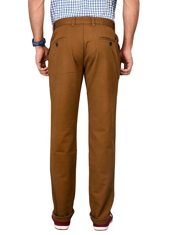 JadeBlue Dark Khaki Self Textured Slim Fit Chinos