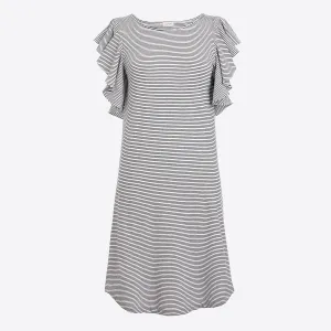 J.crew Striped Ruffle-Shoulder Dress