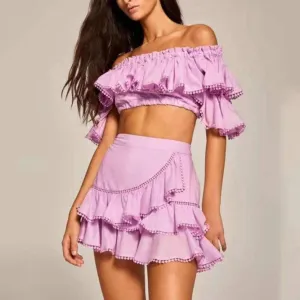 KittenAlarm - Remi Shirred Off Shoulder Crop Top & Ruffle Skirt Set