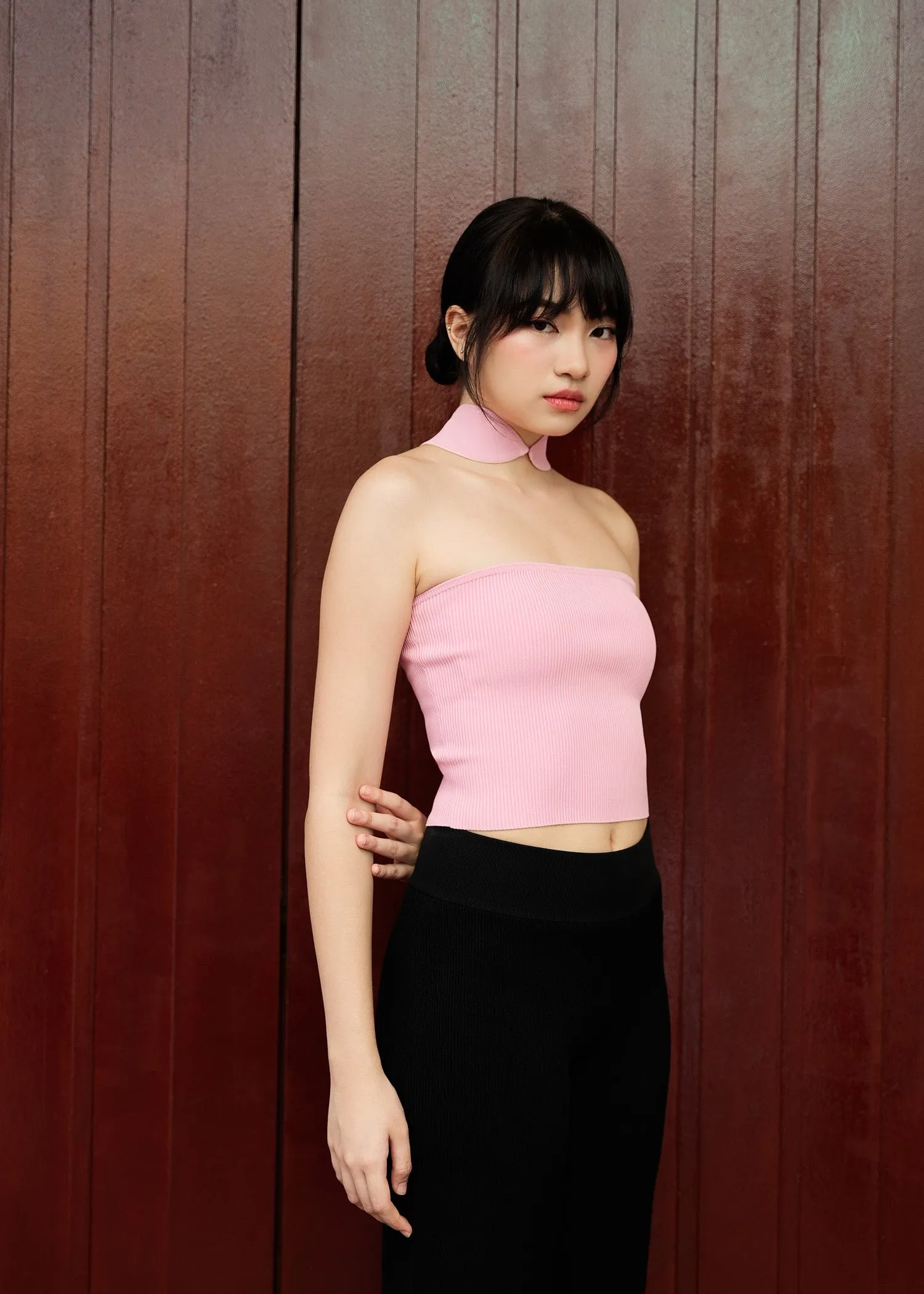 Knitted Qipao Tube Top (Pink)