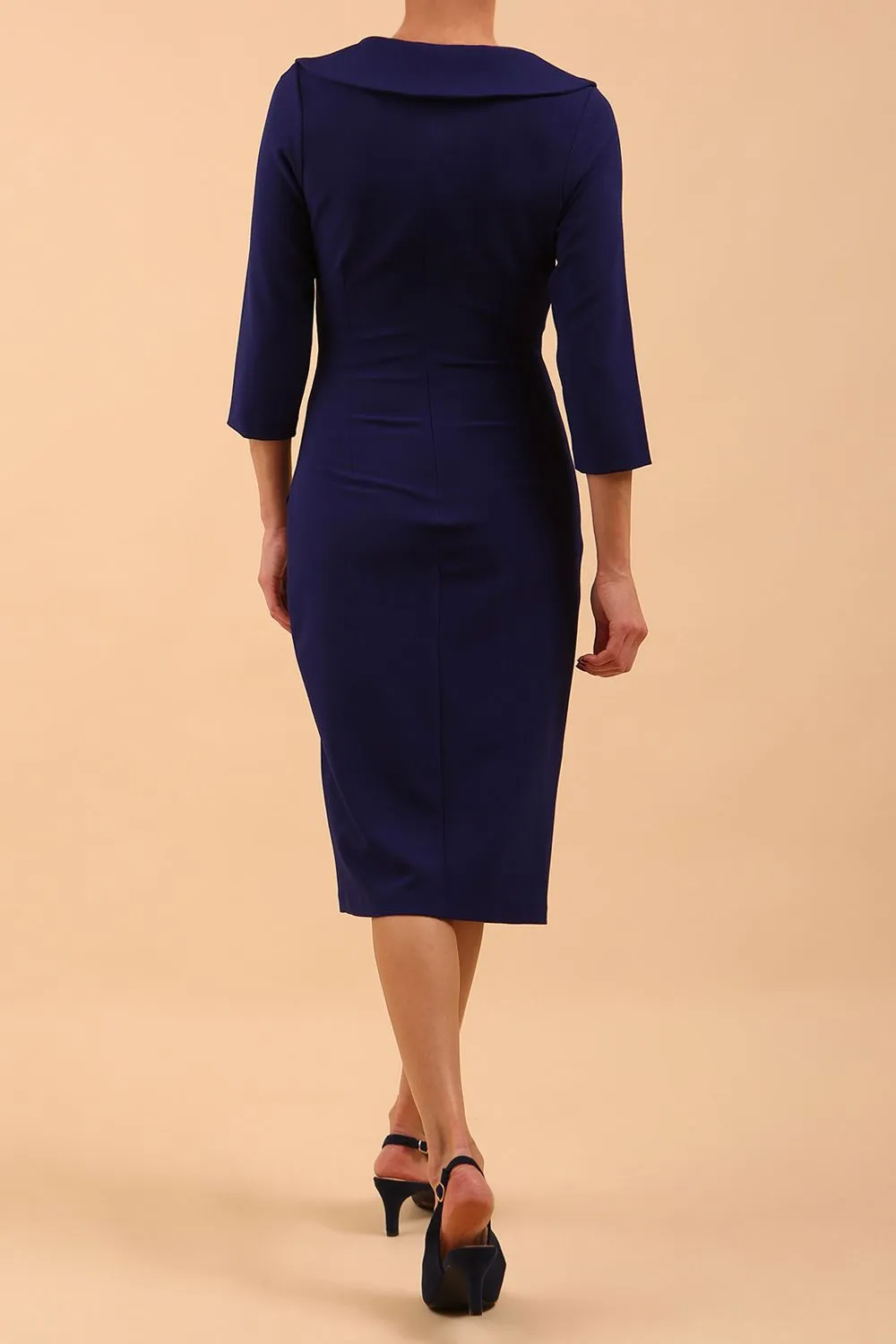 Liesel Low V-neck Sleeved Collared Wrap Pencil Dress