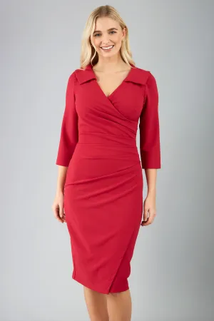 Liesel Low V-neck Sleeved Collared Wrap Pencil Dress