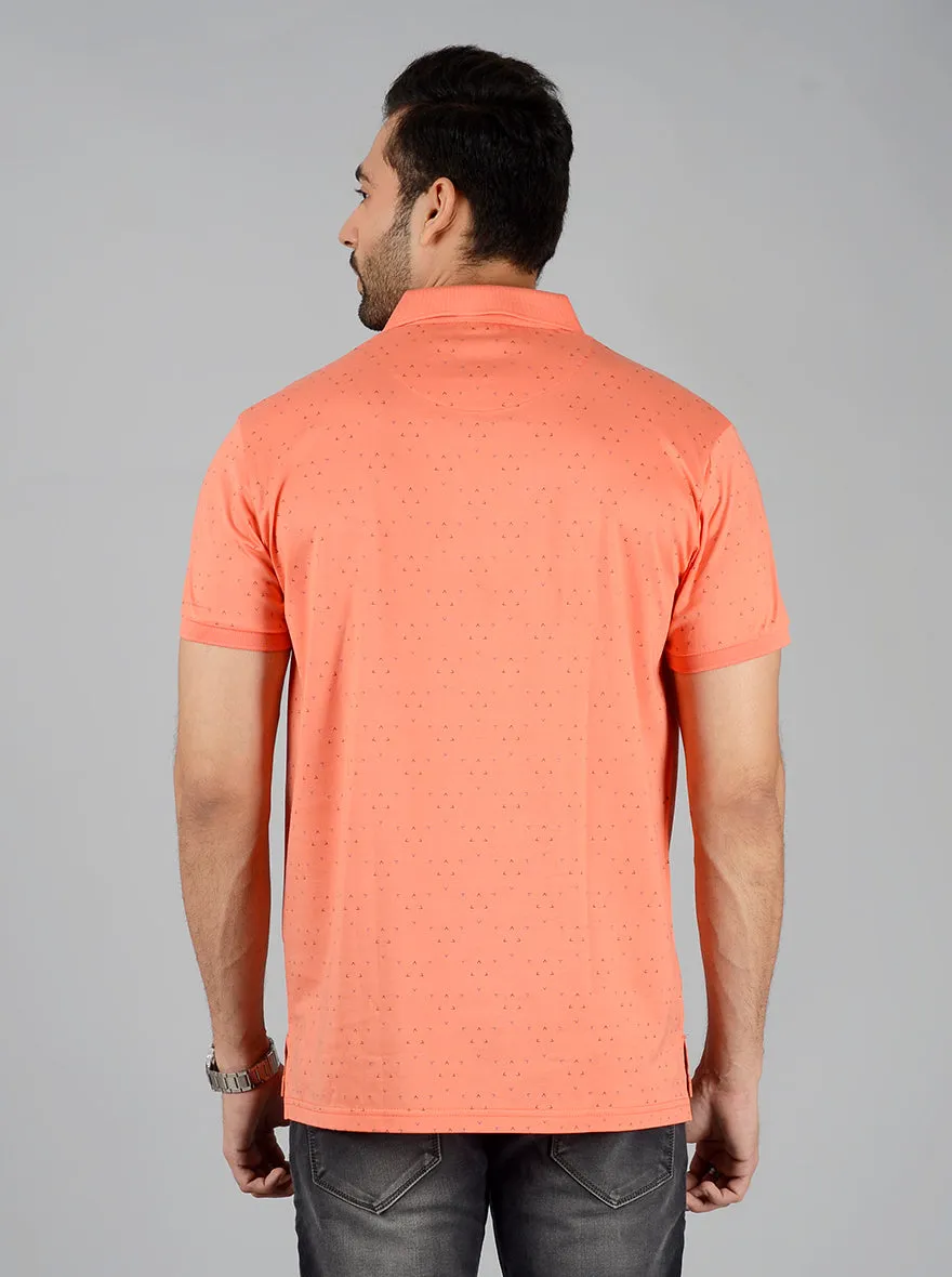 Light Orange Printed Slim Fit Polo T-Shirt | JadeBlue