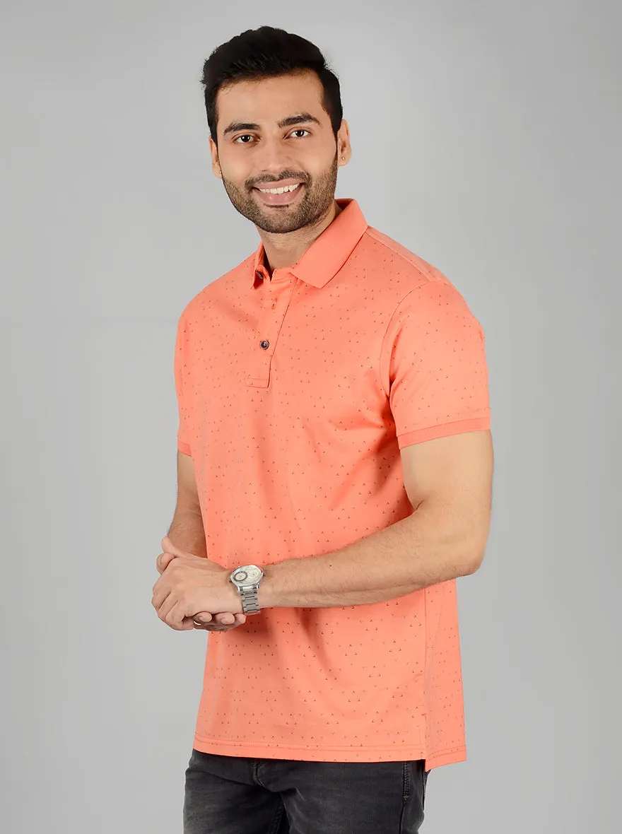 Light Orange Printed Slim Fit Polo T-Shirt | JadeBlue