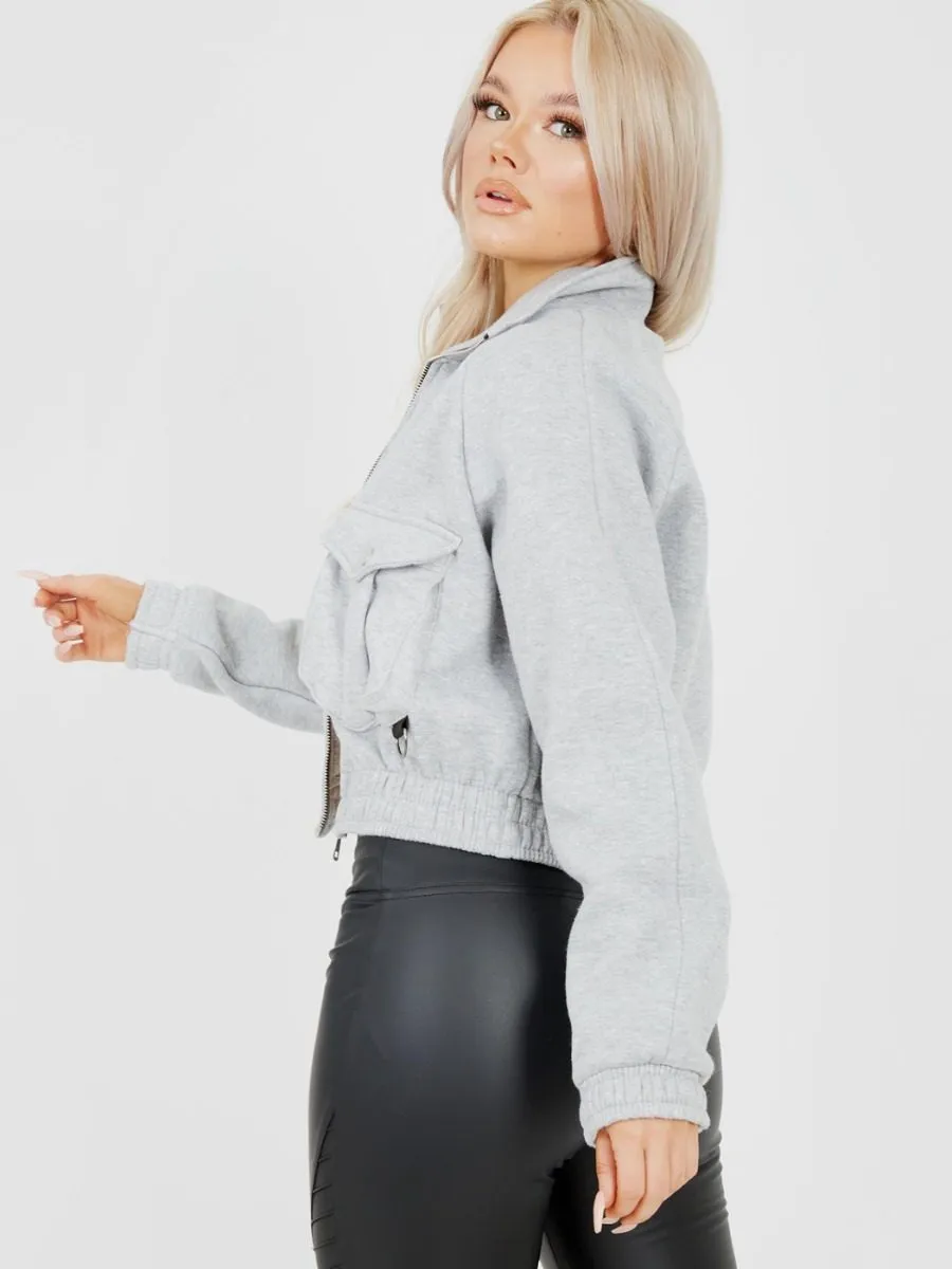 Linda Utility Pocket Thick Cropped Jacket In Grey