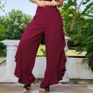 Loose High Waist Ruffles Wide-Leg Pants