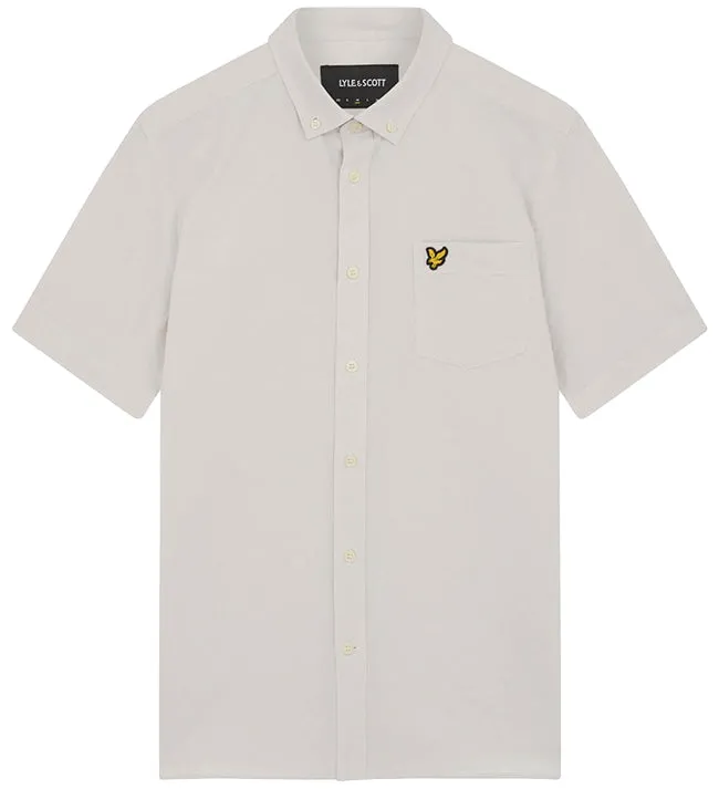 Lyle and Scott Mens Short Sleeve Light Weight Slub Oxford Shirt Light Mist White